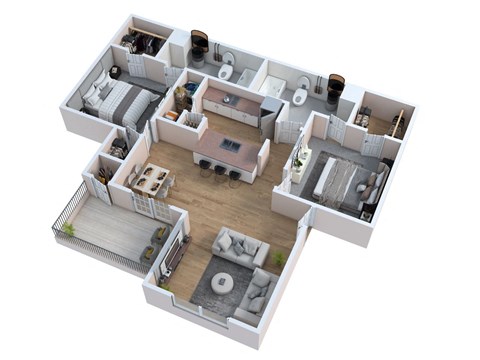 Floor plan for 2 beds, 2 baths, 1024 sqft